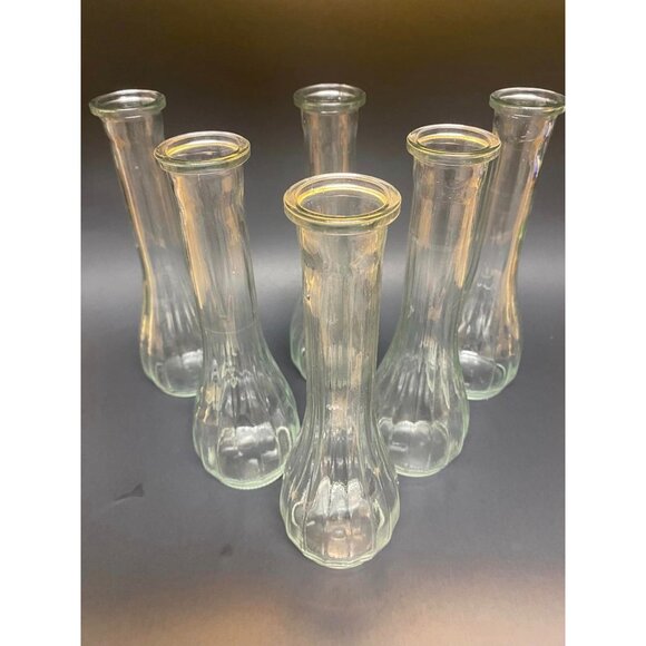 Set Of 6 Vintage Clear Glass Bud Vases 8 3/4" Tall Wedding Shower Decor Crafts - Picture 2 of 3